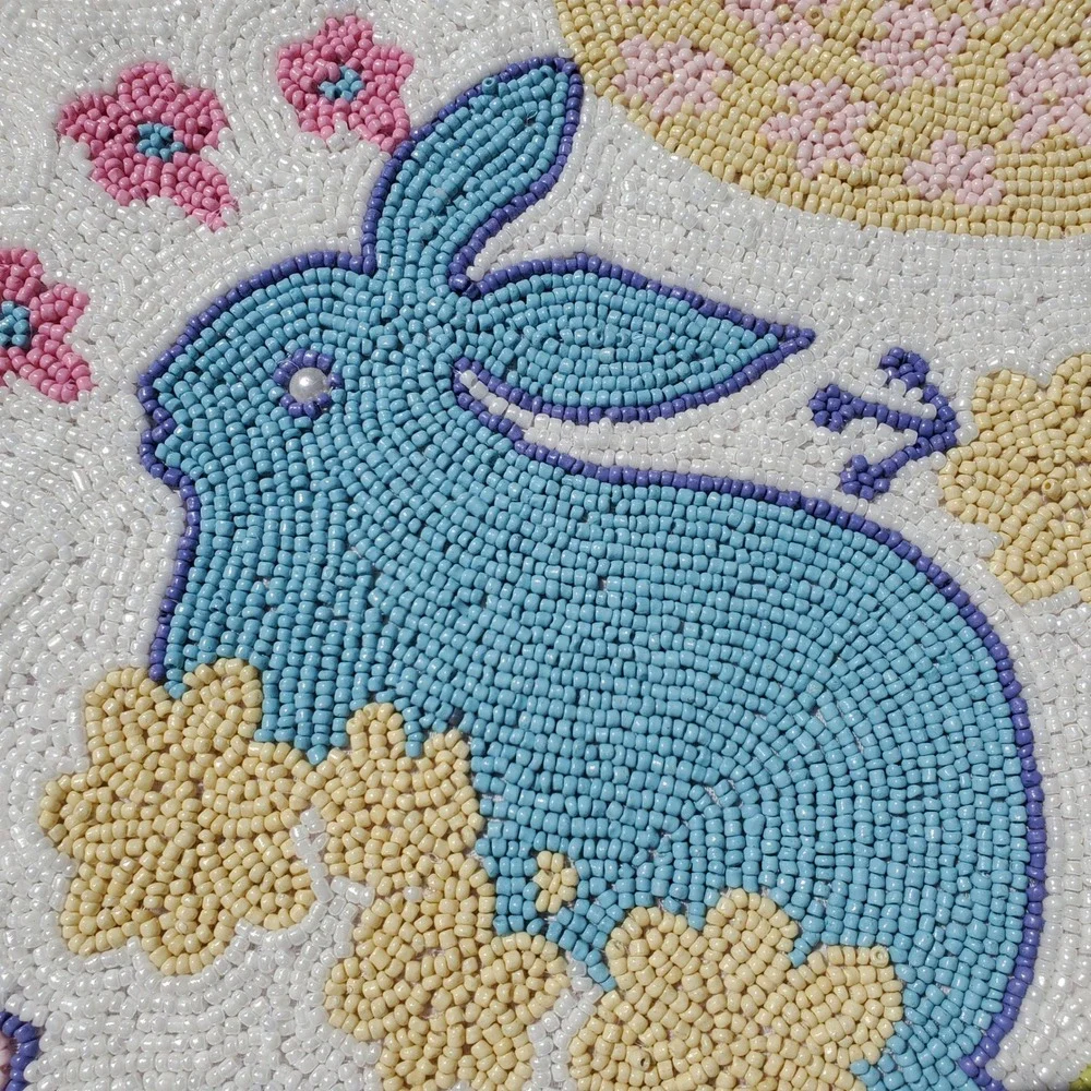 Bedding Craft Beaded Table Runner Easter Bunny Butterfly Floral Pastel 13x36